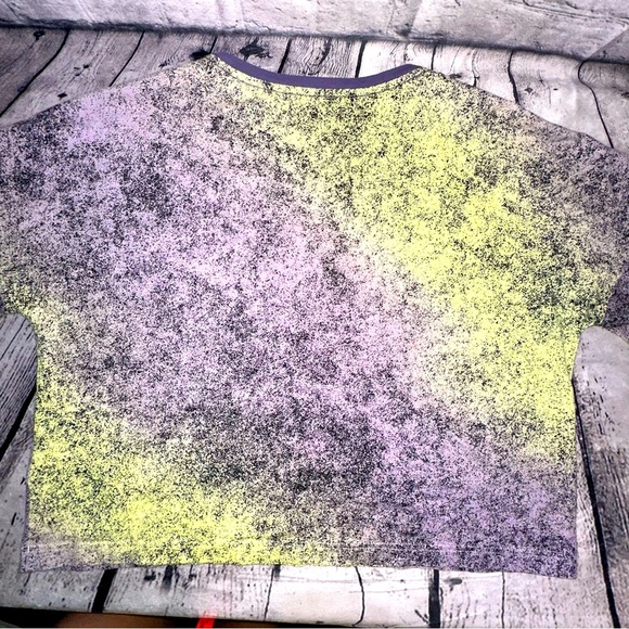 Adidas Moment Cropped Tee Shirt Yellow/Purple Tint Black Speckles Athletic Large - Picture 12 of 14